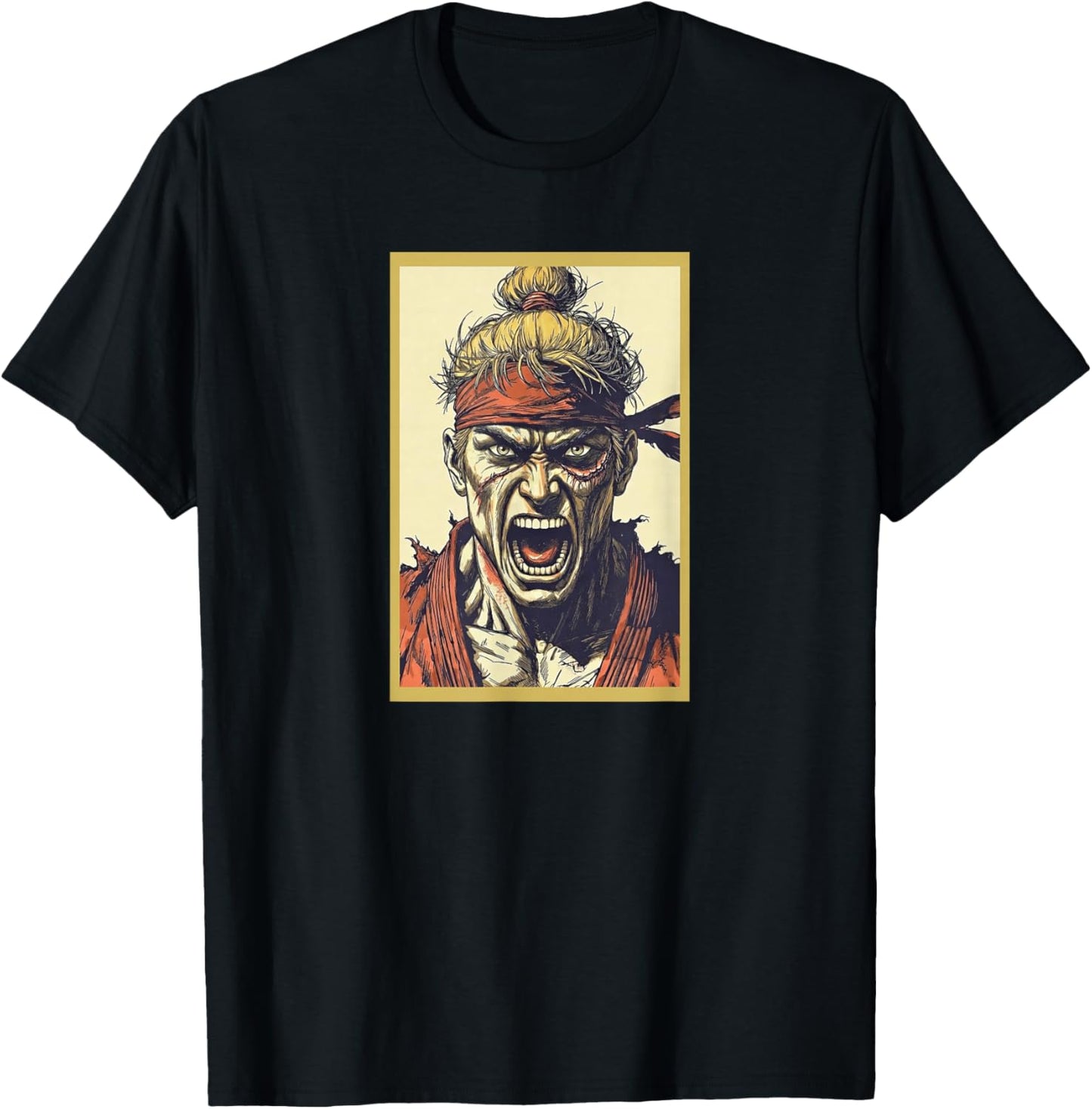 Hawk the Intense Manga Warrior | Top Knot & Scar Art T-Shirt - T-Shirt | Black