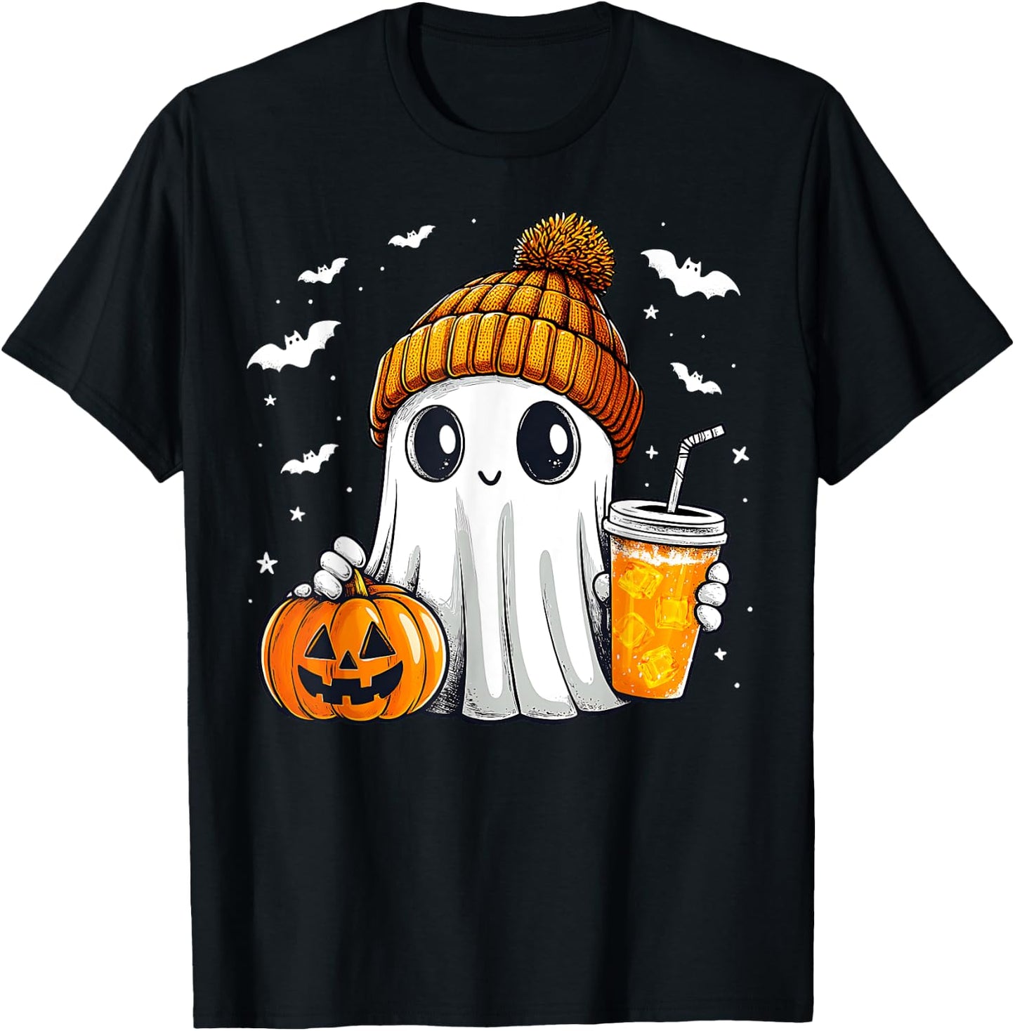 Halloween Ghost Pumpkin Spice Latte Autumn Fall Coffee Lover T-Shirt - T-Shirt | Black