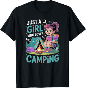 Girls Camping T-Shirt - T-Shirt | Black
