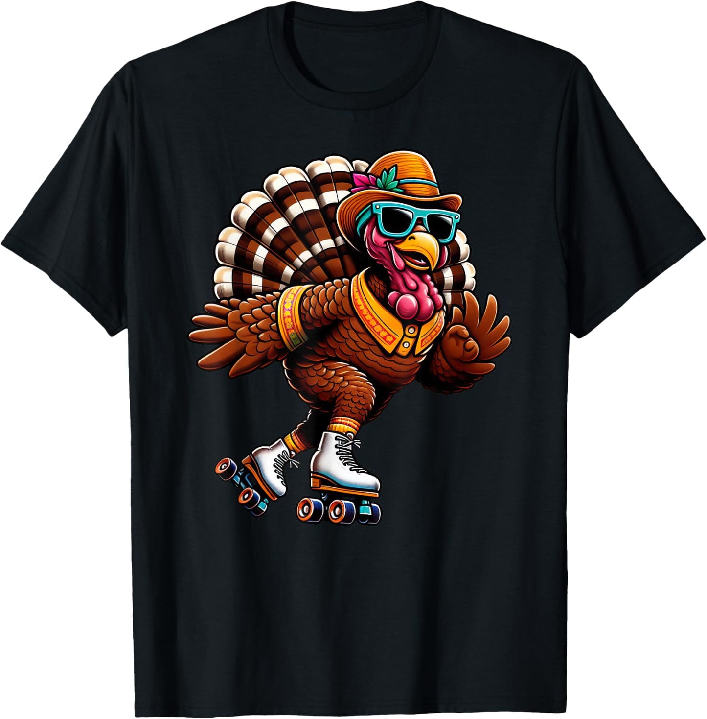 Turkey Thanksgiving Skating Roller Skater Kids T-Shirt - T-Shirt | Black