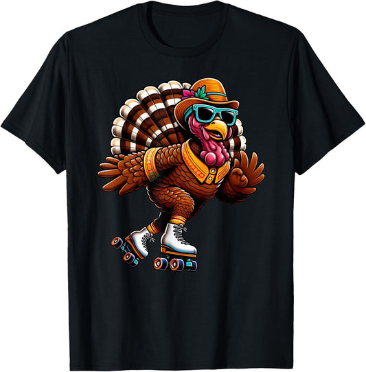 Turkey Thanksgiving Skating Roller Skater Kids T-Shirt - T-Shirt | Black