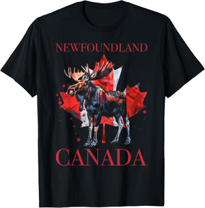 Newfoundland Moose Canada Maple Leaf Canadian Flag T-Shirt - T-Shirt | Black