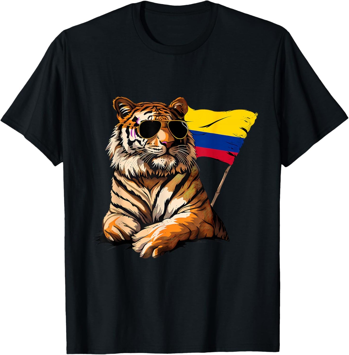 Colombia Tiger Colombian Flag Sunglasses Colombian Pride T-Shirt - T-Shirt | Black