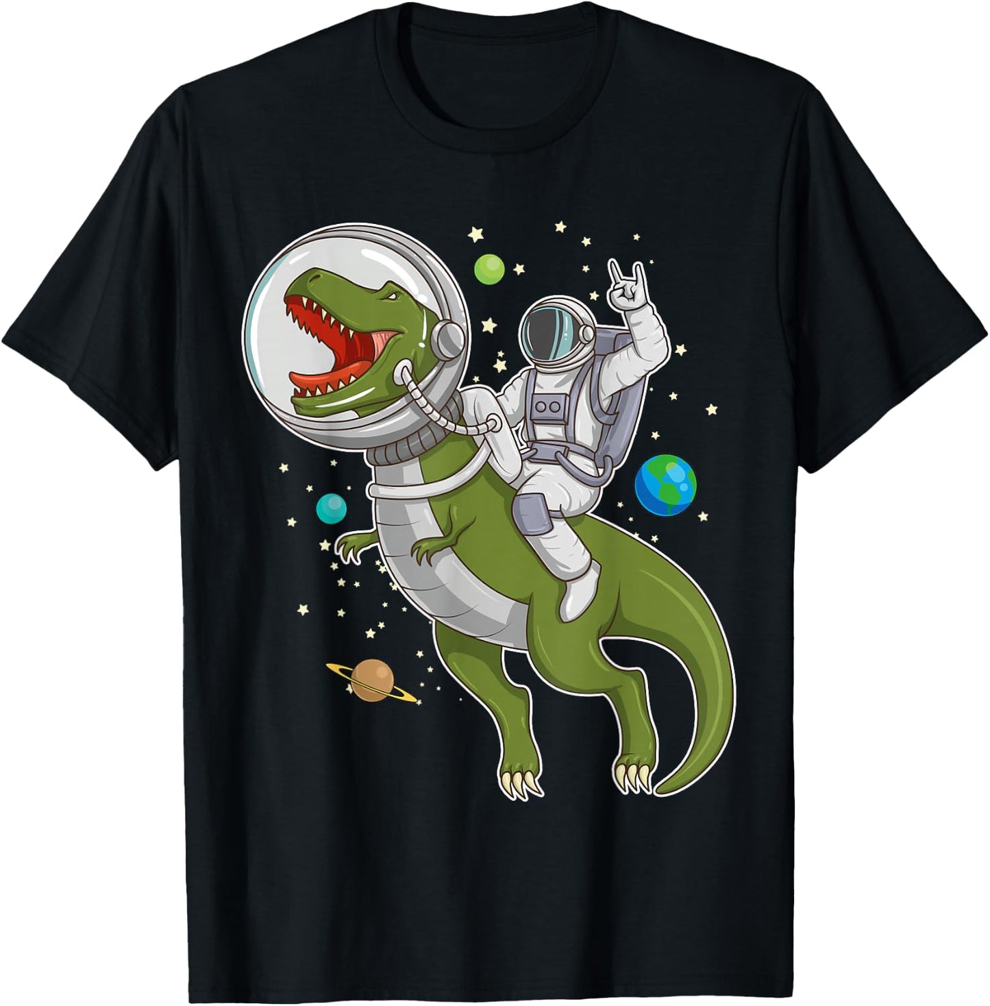 Astronaut Riding T-Rex Dinosaur Astro T-Rex Space Gift T-Shirt - T-Shirt | Black
