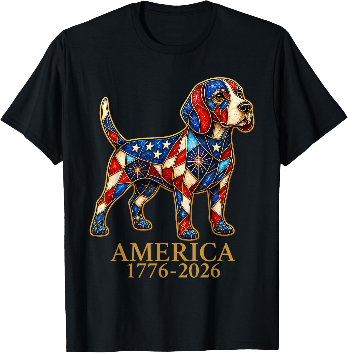 America 1776-2026 Patriotic Beagle Dog USA 250 Years T-Shirt - T-Shirt | Black