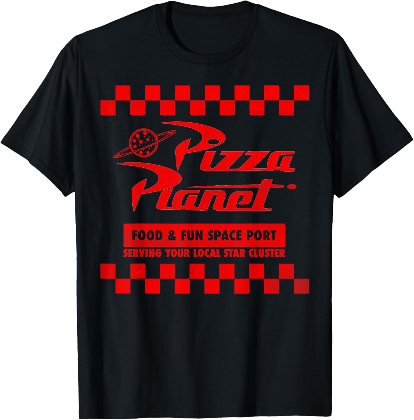 Disney Pixar Toy Story Pizza Planet Checkered Logo T-Shirt - T-Shirt | Black