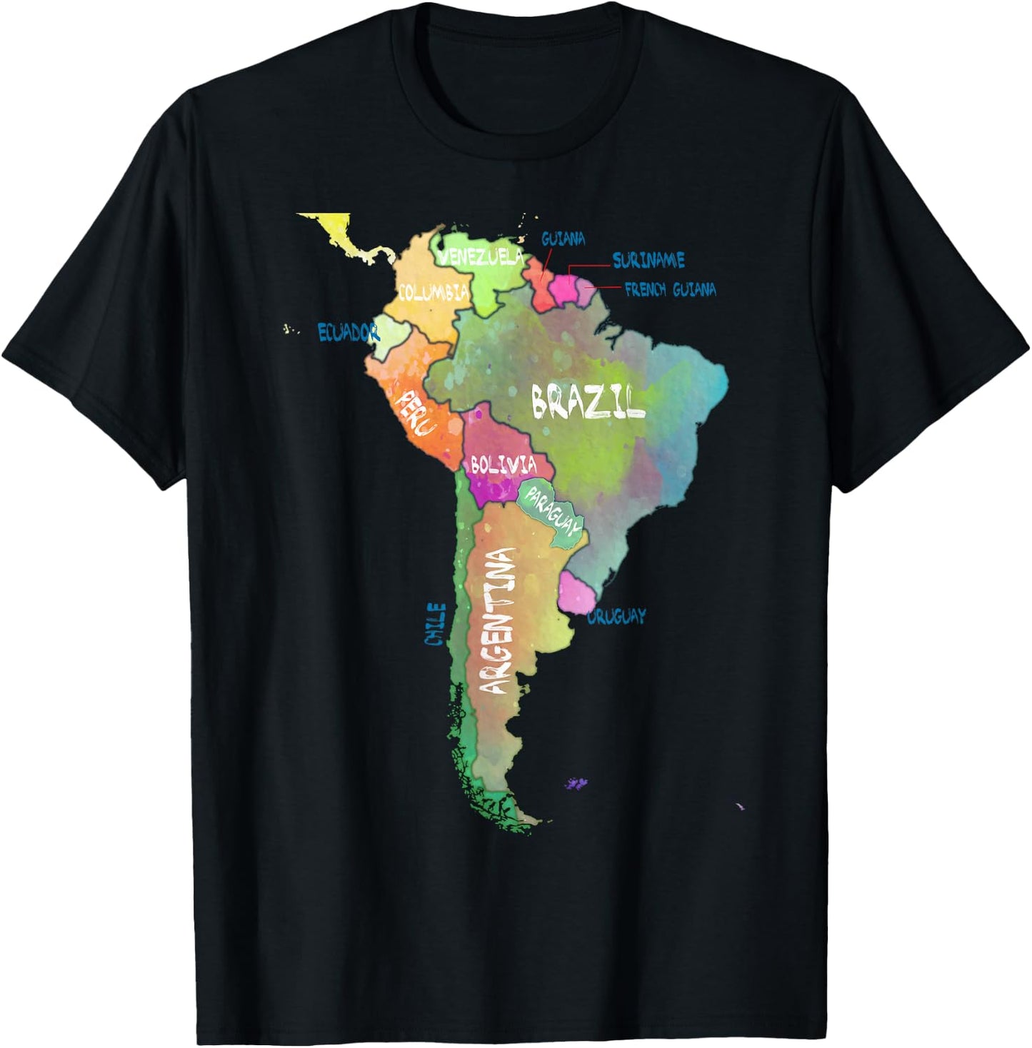Watercolour map of South America Brazil Argentina T-Shirt - T-Shirt | Black