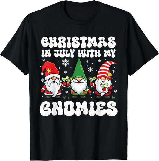 Funny Gnomes Summer Christmas in July Xmas Men Women Kids T-Shirt - T-Shirt | Black
