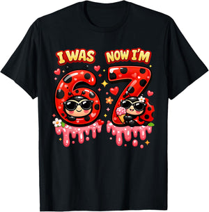 I was 6 Now I'm 7 Ladybug Ice Cream 67 Meme Kids Birthday T-Shirt - T-Shirt | Black