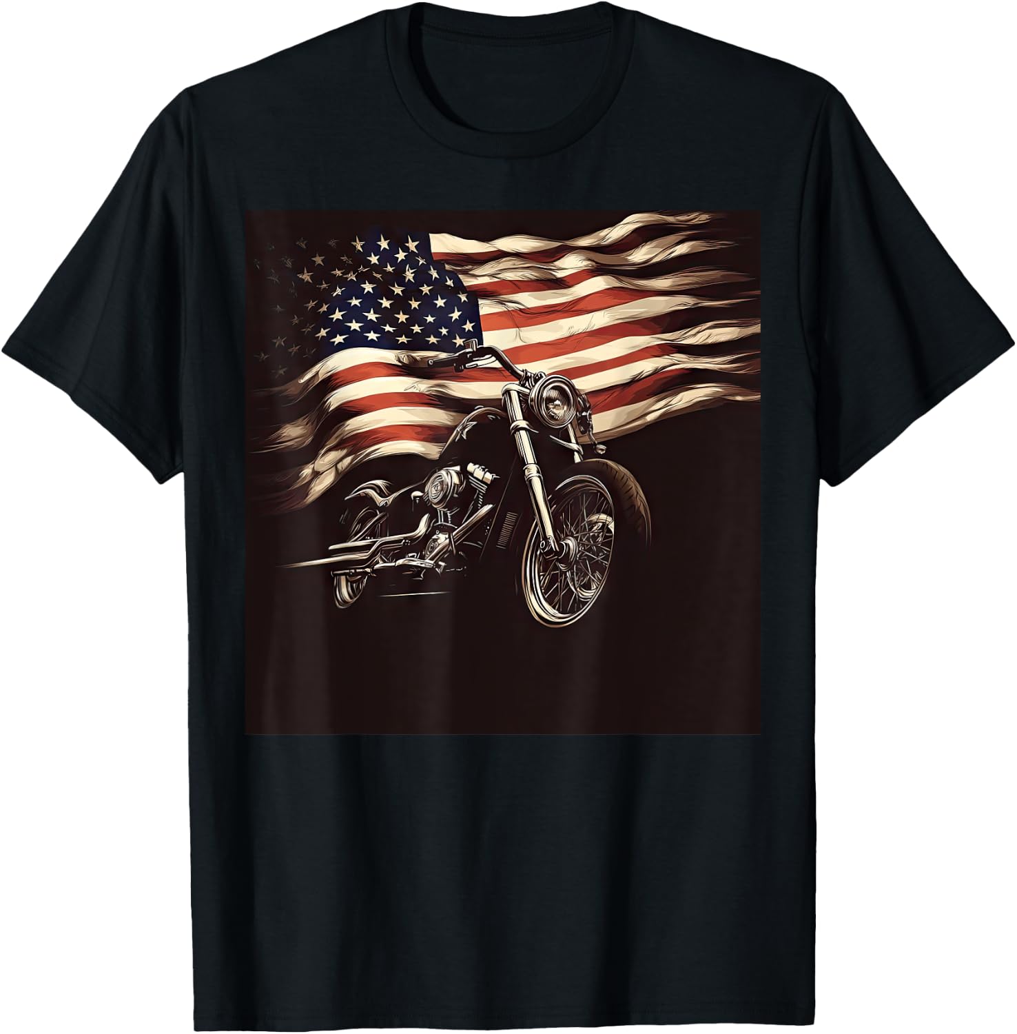 Motorcycle USA Flag Retro Biker T-Shirt - T-Shirt | Black