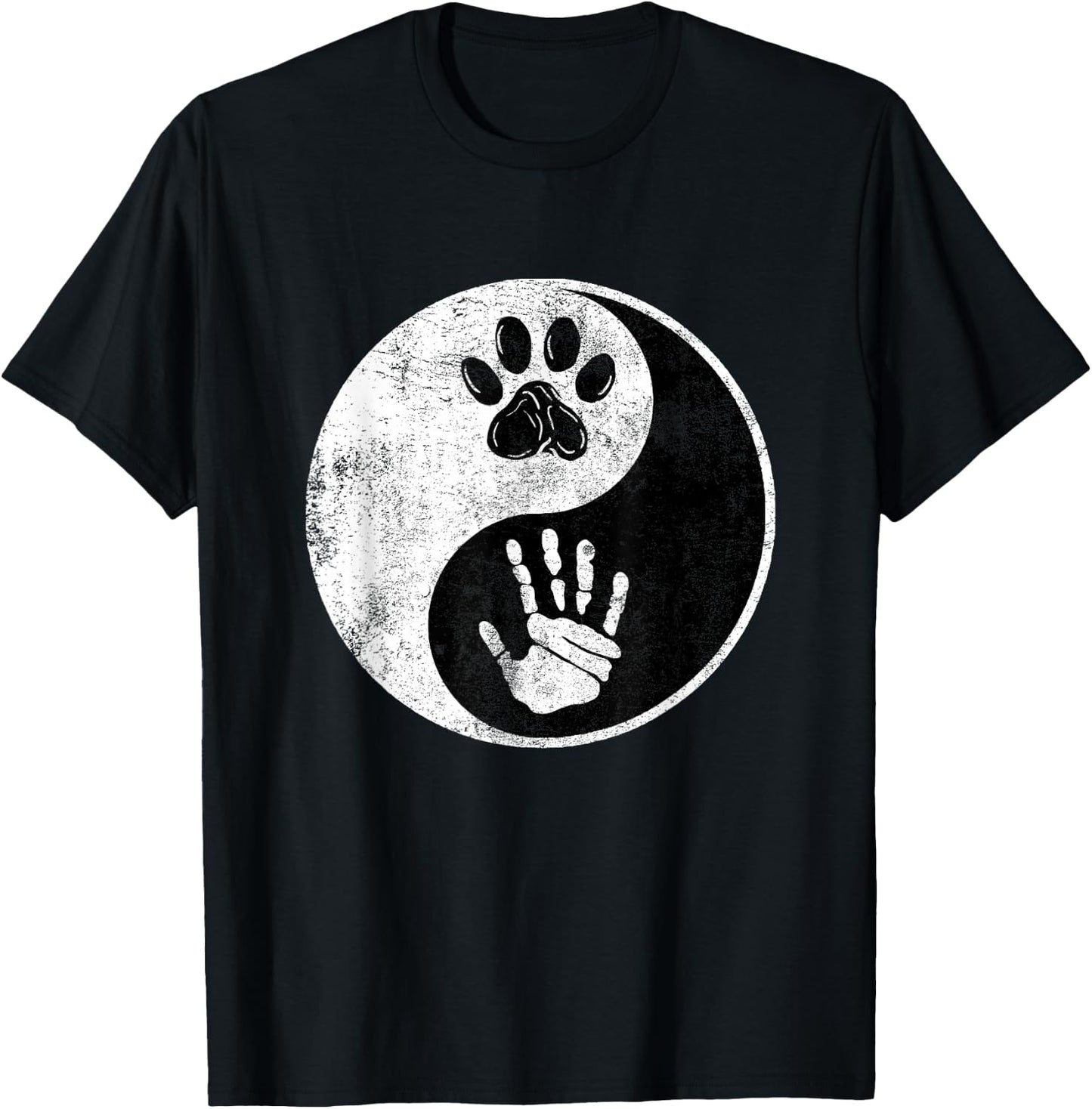 Paw Hand Yin Yang Cute Pet and Owner Harmony Balance Gift T-Shirt - T-Shirt | Black