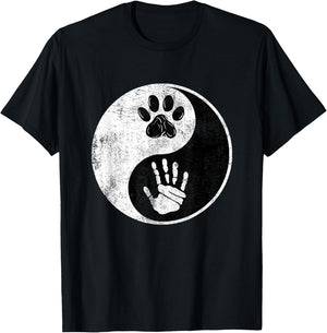 Paw Hand Yin Yang Cute Pet and Owner Harmony Balance Gift T-Shirt - T-Shirt | Black
