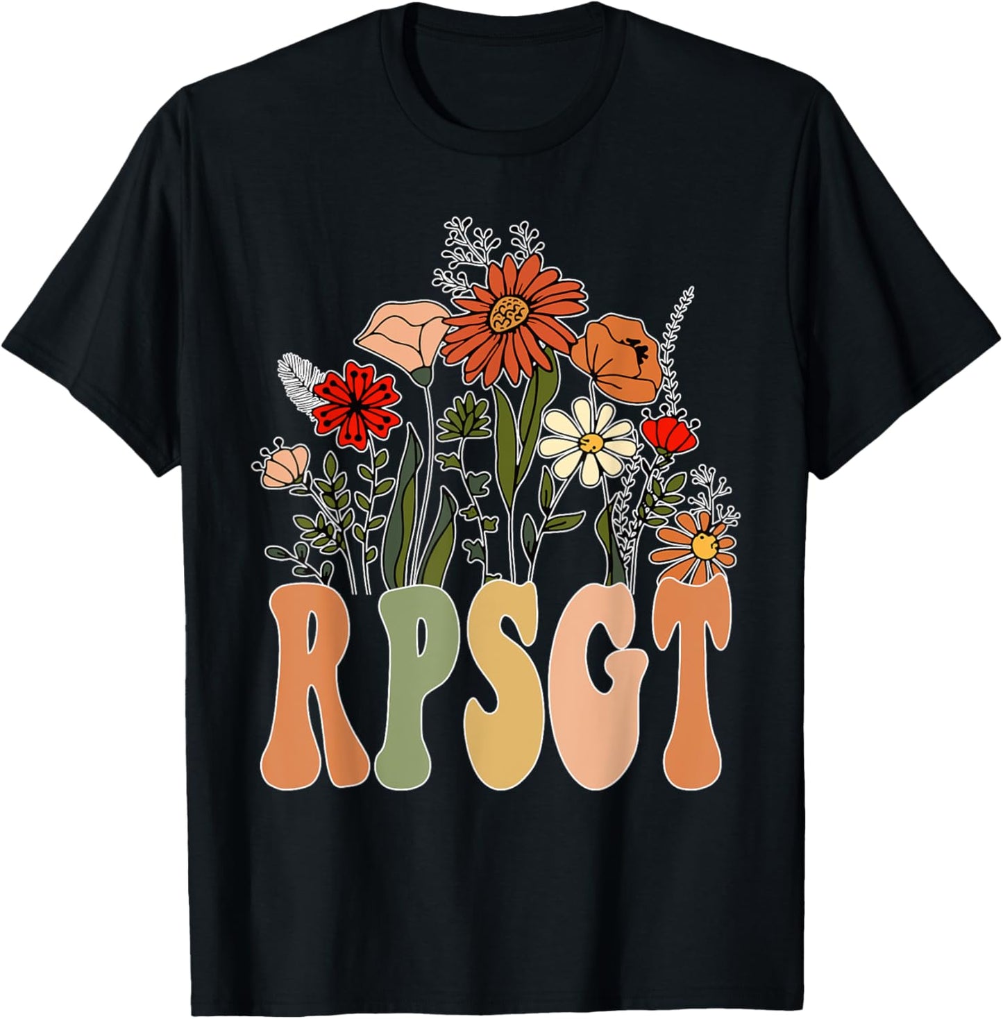 Floral RPSGT Polysomnographic Technologist Tech Student T-Shirt - T-Shirt | Black