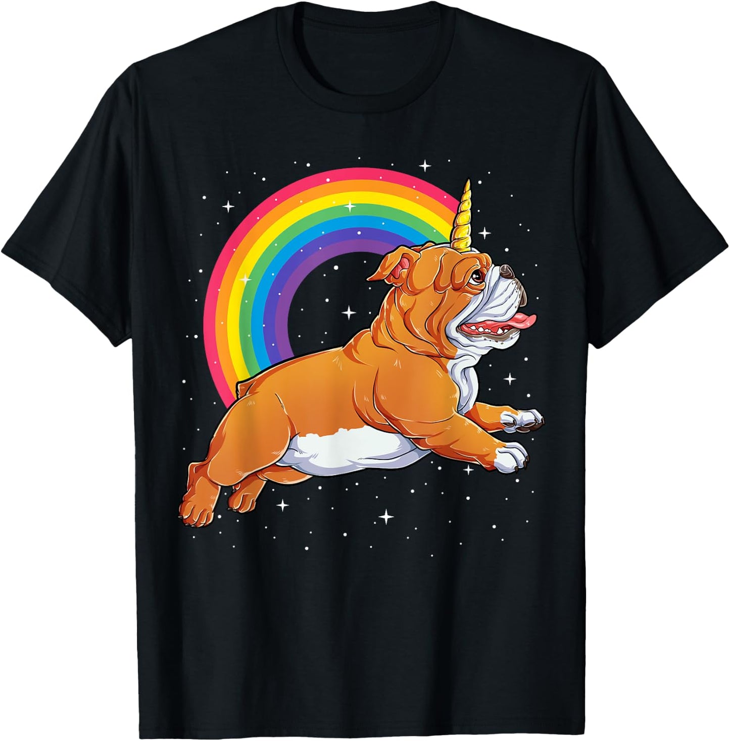 English Bulldog Unicorn T shirt Girls Space Galaxy Rainbow T-Shirt - T-Shirt | Black