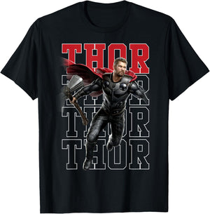 Marvel Avengers Endgame Thor Pose Name Stack T-Shirt - T-Shirt | Black