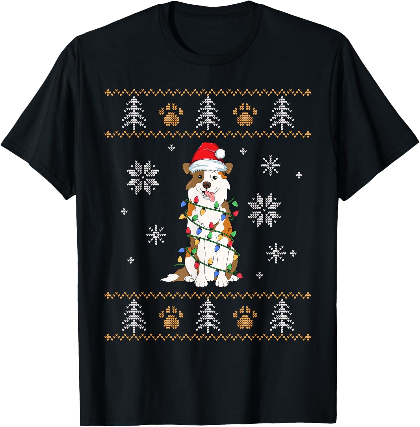 Ugly Christmas Australian Shepherd Family Xmas Aussie Dog Men Women Kids T-Shirt - T-Shirt | Black