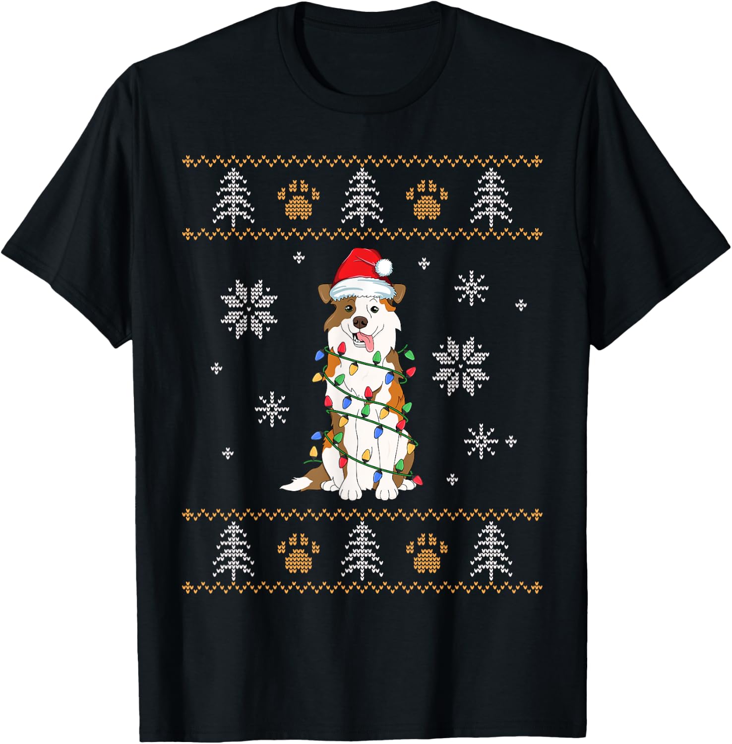 Ugly Christmas Australian Shepherd Family Xmas Aussie Dog Men Women Kids T-Shirt - T-Shirt | Black
