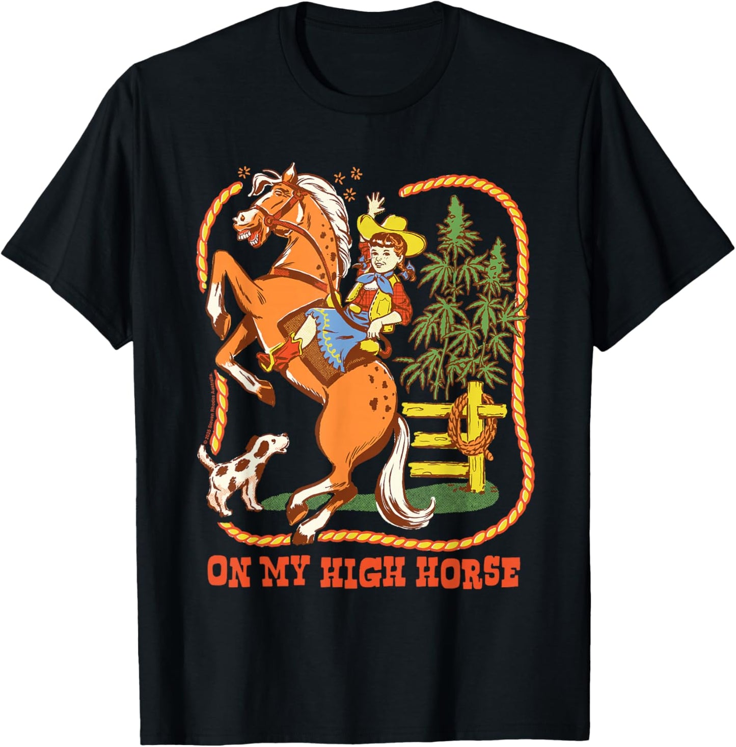 High Horse Cowgirl 420 Sarcastic Retro Funny Adult Humor T-Shirt - T-Shirt | Black