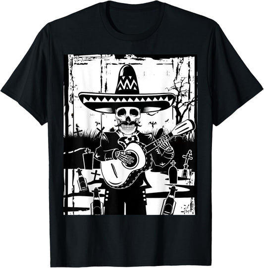 Mariachi Skeleton Dia De Los Muertos Tequila T-Shirt - T-Shirt | Black