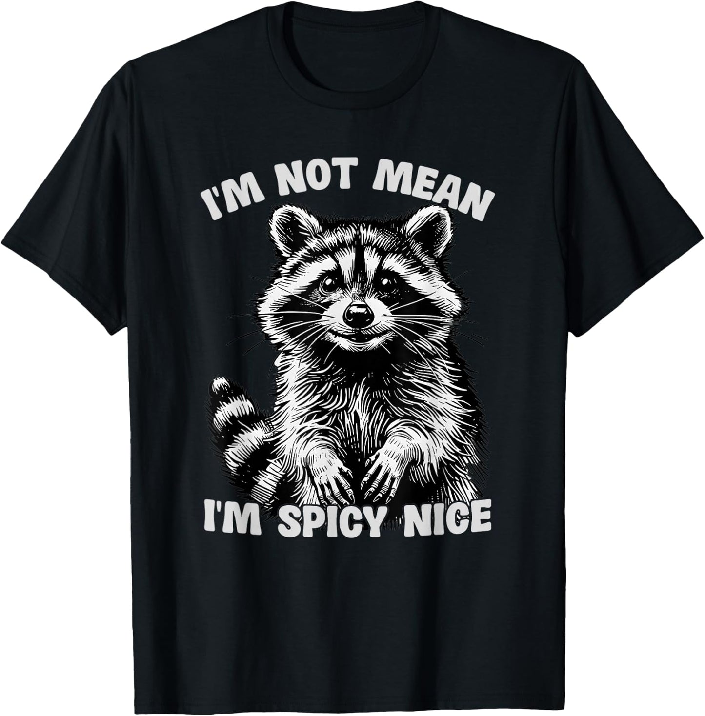 Sarcastic Raccoon Meme Humor I'm Not Mean I'm Spicy Nice T-Shirt - T-Shirt | Black