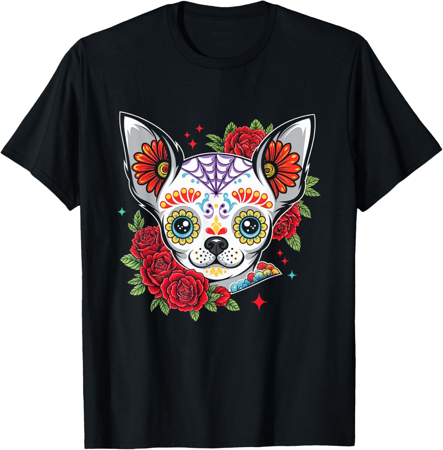 Chihuahua Floral Sugar Skull Dog T-Shirt - T-Shirt | Black