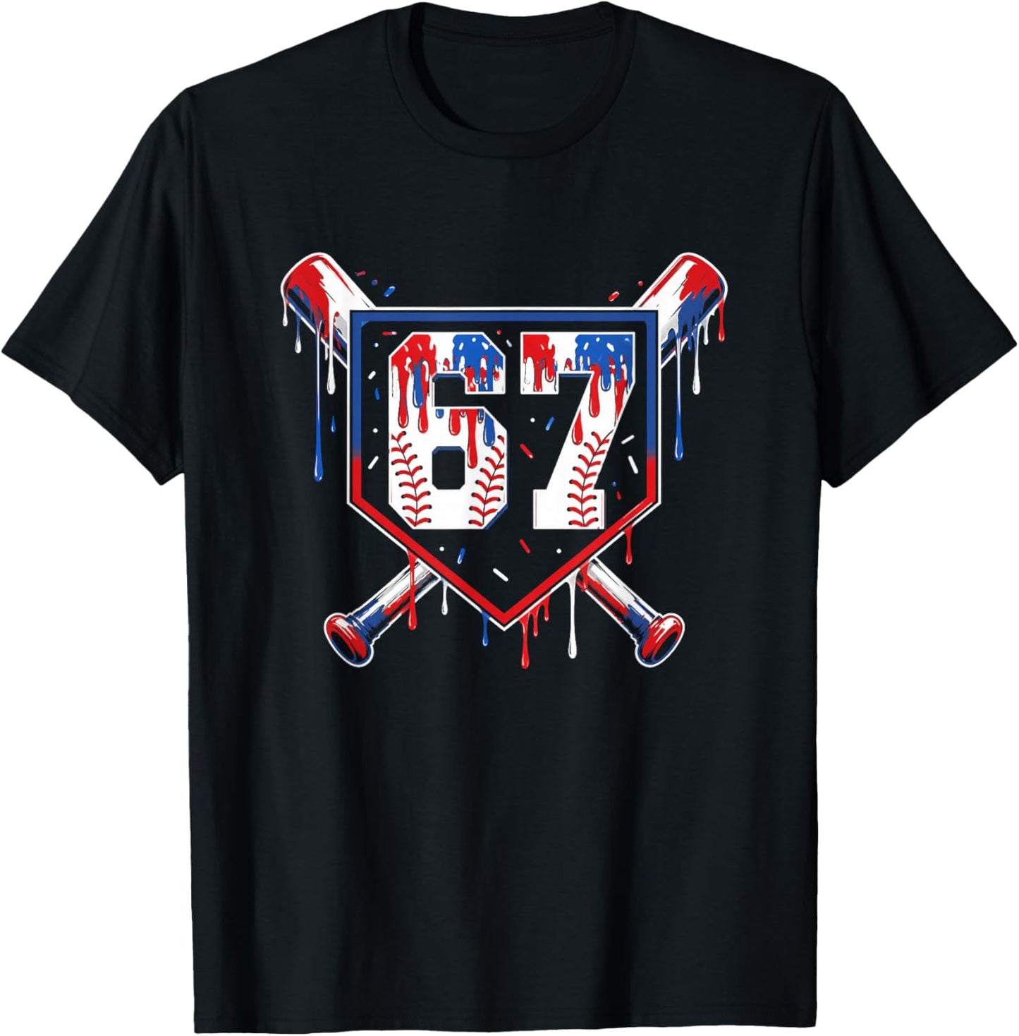 Summer Six Seven Baseball Dripping Red White Blue USA T-Shirt - T-Shirt | Black
