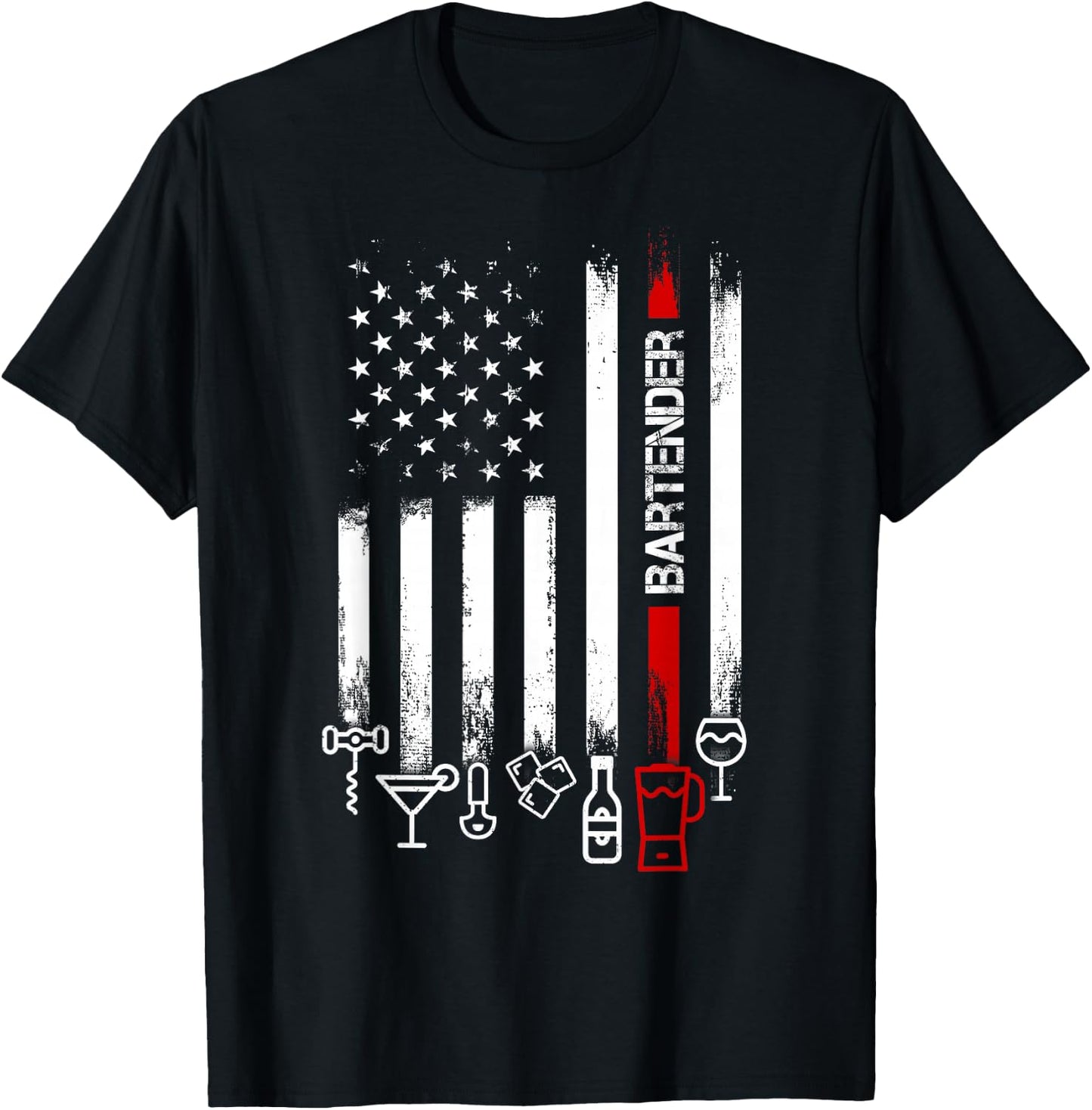 American Flag with Bartender men father T-Shirt - T-Shirt | Black