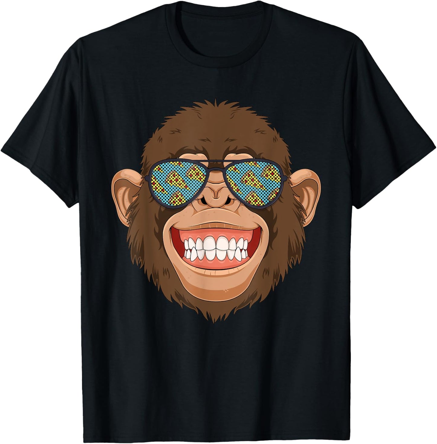 Monkey Pizza Lover With Foodie Sunglasses T-Shirt - T-Shirt | Black