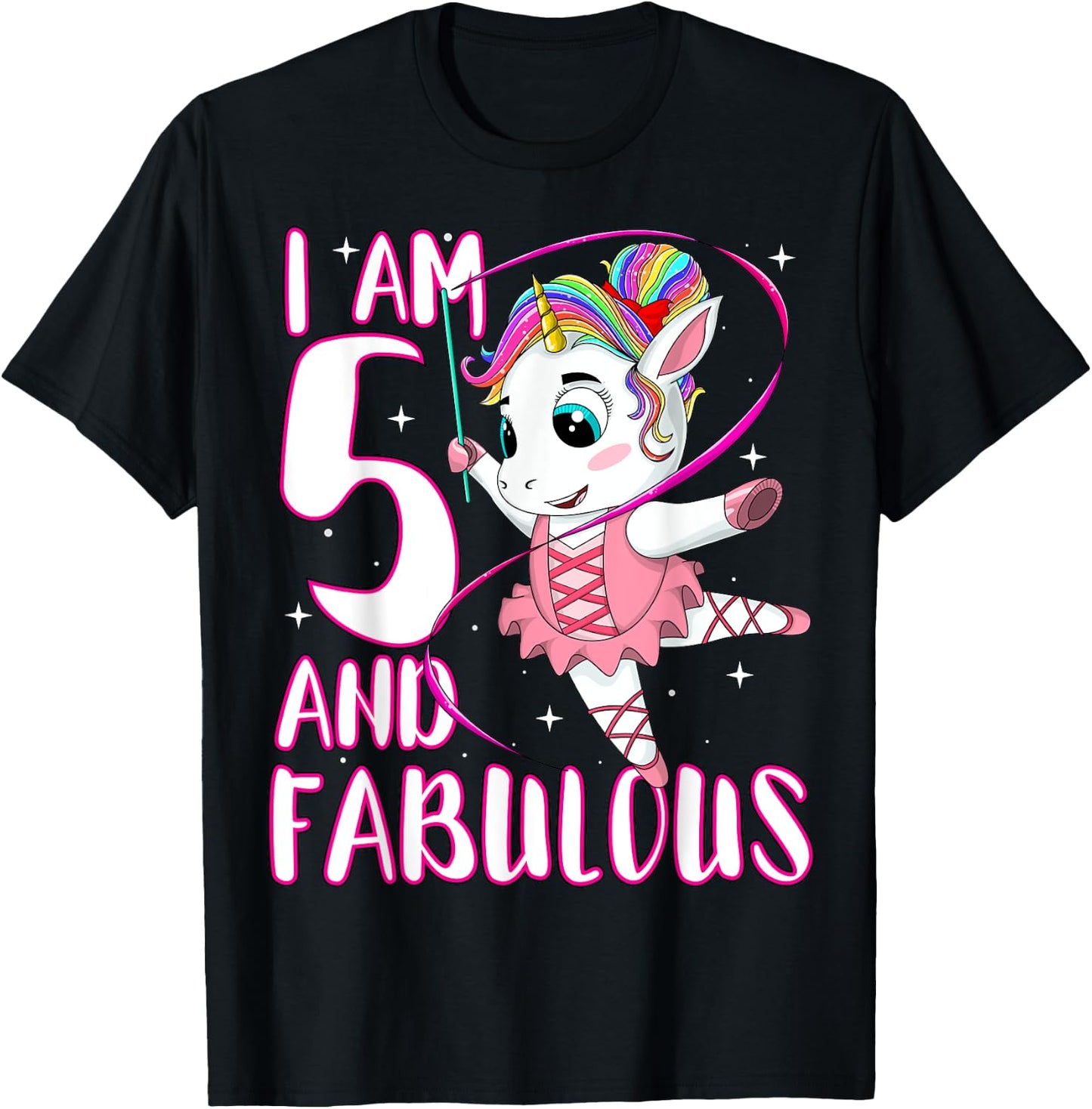 Children I Am 5 and Fabulous Unicorn Birthday Girl T-Shirt - T-Shirt | Black