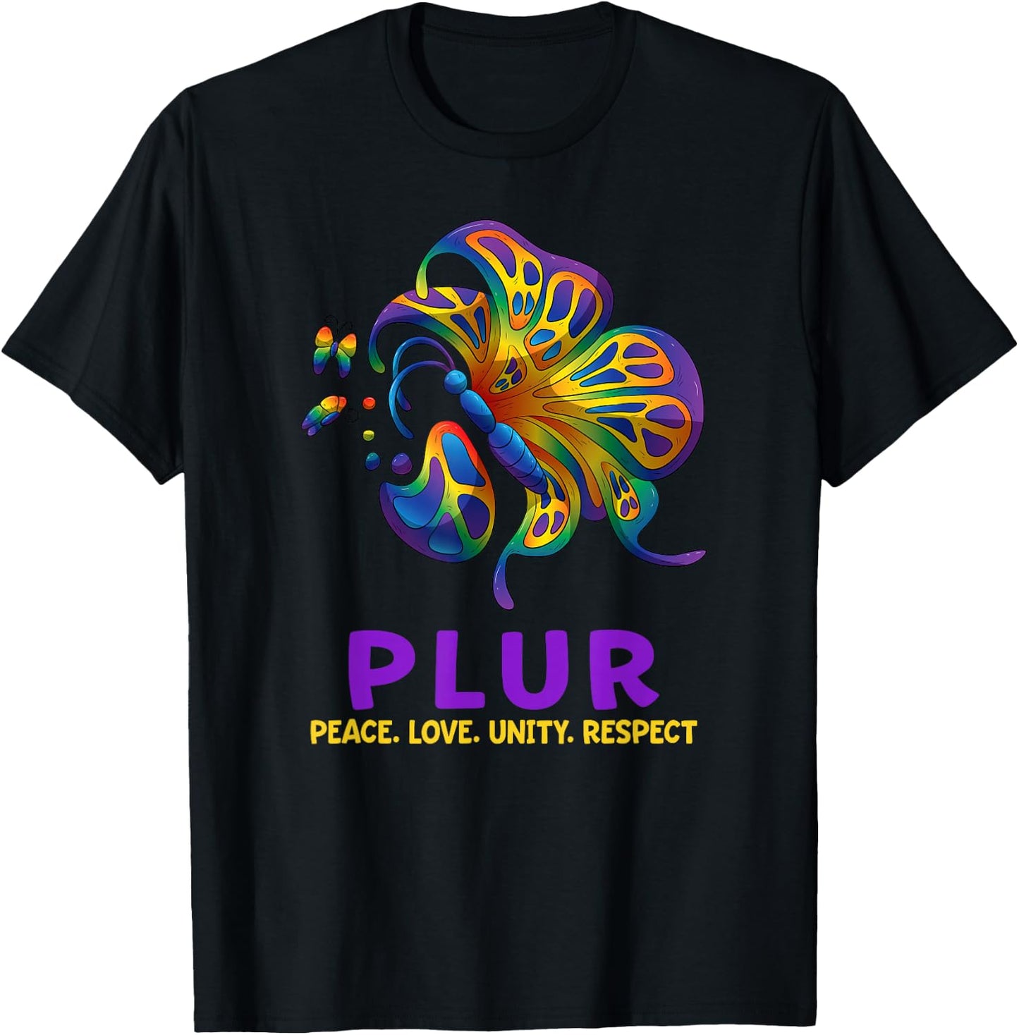 PLUR Butterfly Peace Love Unity Respect EDM House Techno DJ T-Shirt - T-Shirt | Black