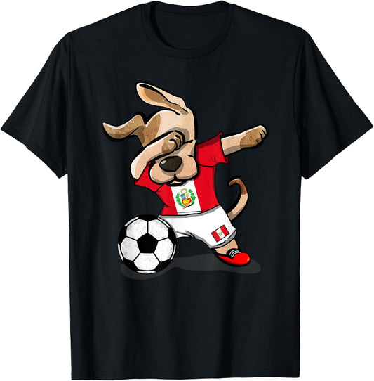 Dabbing Dog Peru Soccer Fans Jersey Peruvian Flag Football T-Shirt - T-Shirt | Black