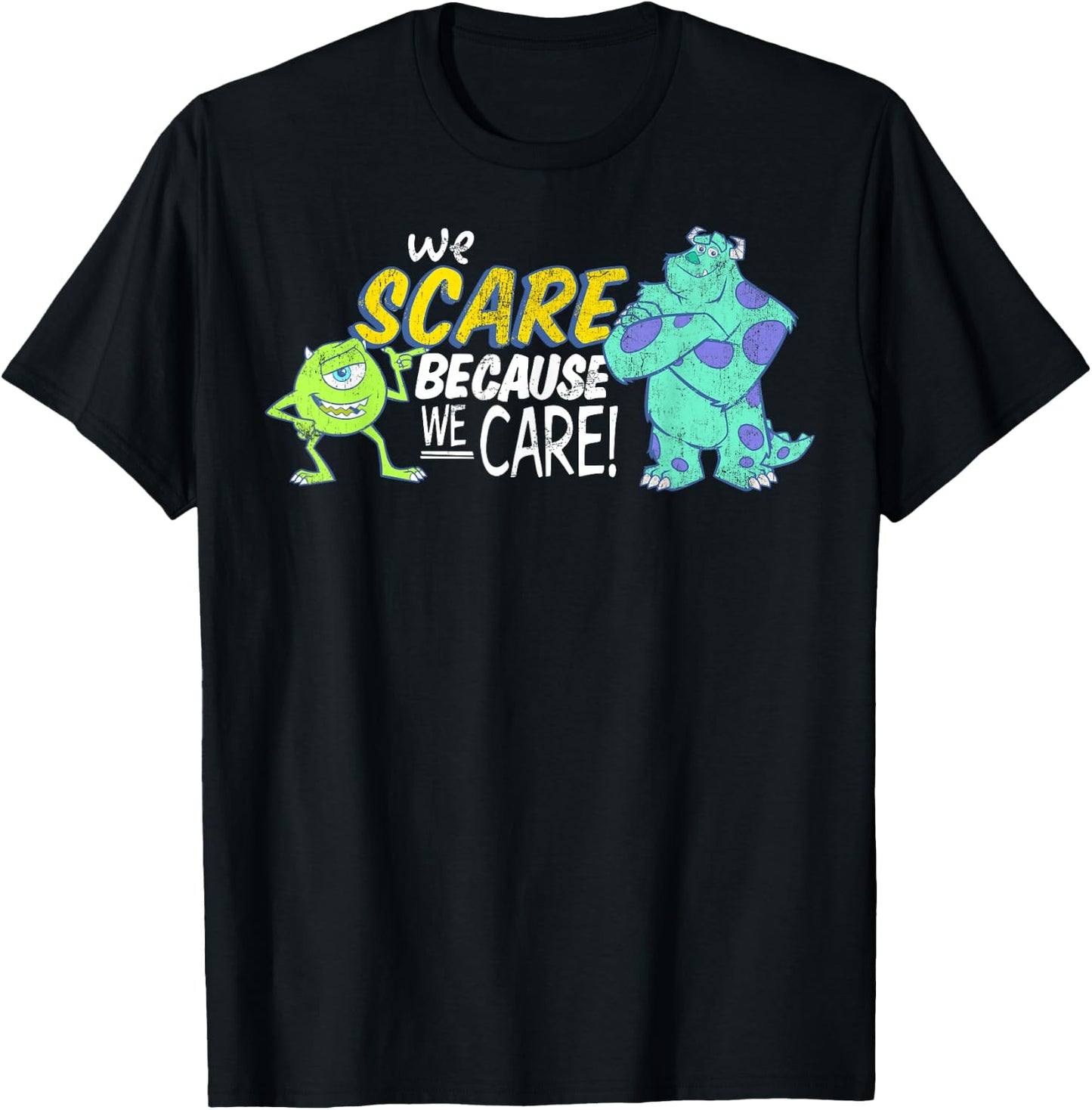 Disney Pixar Monsters, Inc We Scare Because We Care Logo T-Shirt - T-Shirt | Black