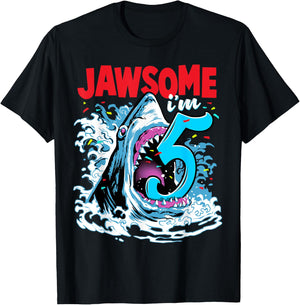 Kids 5th Birthday Shark 5 | Jawsome Five Year Old Bday Gift T-Shirt - T-Shirt | Black