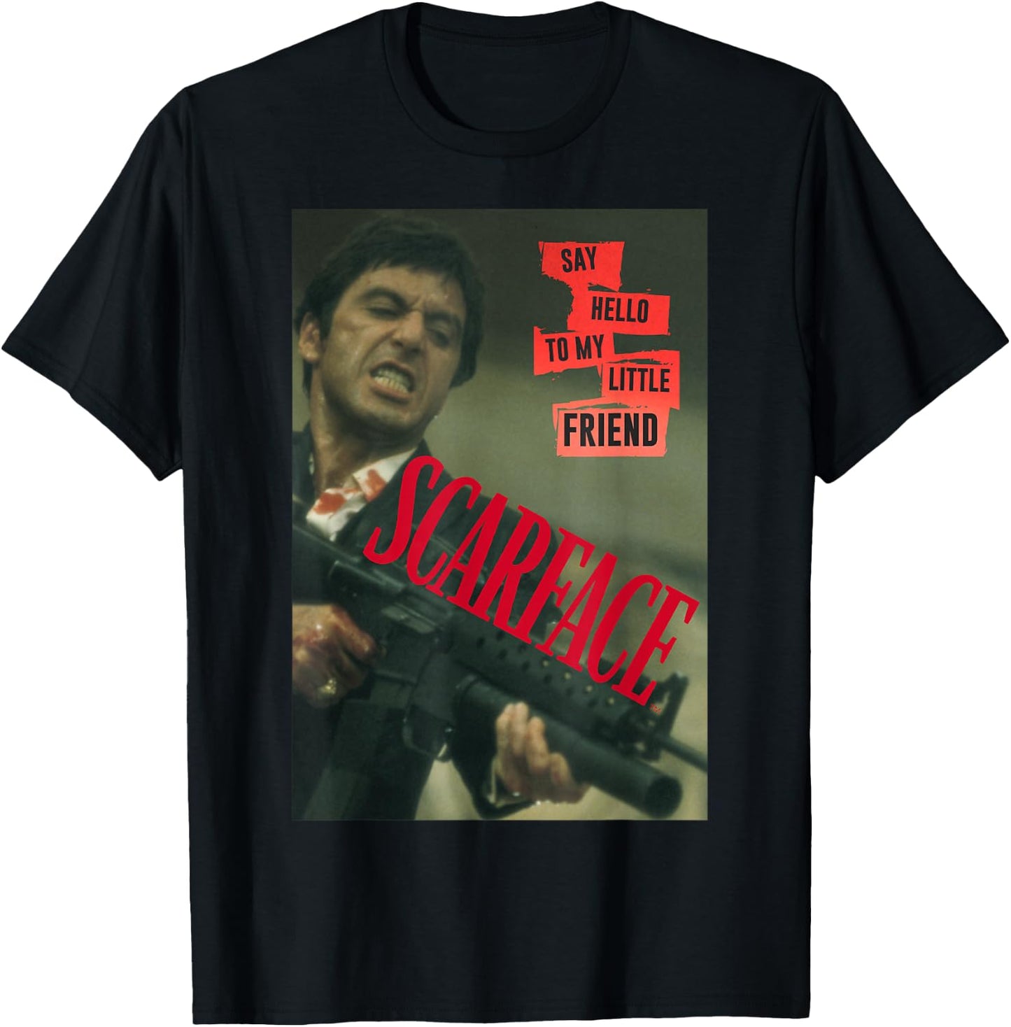 Scarface Say Hello to My Little Friend Photo T-Shirt - T-Shirt | Black