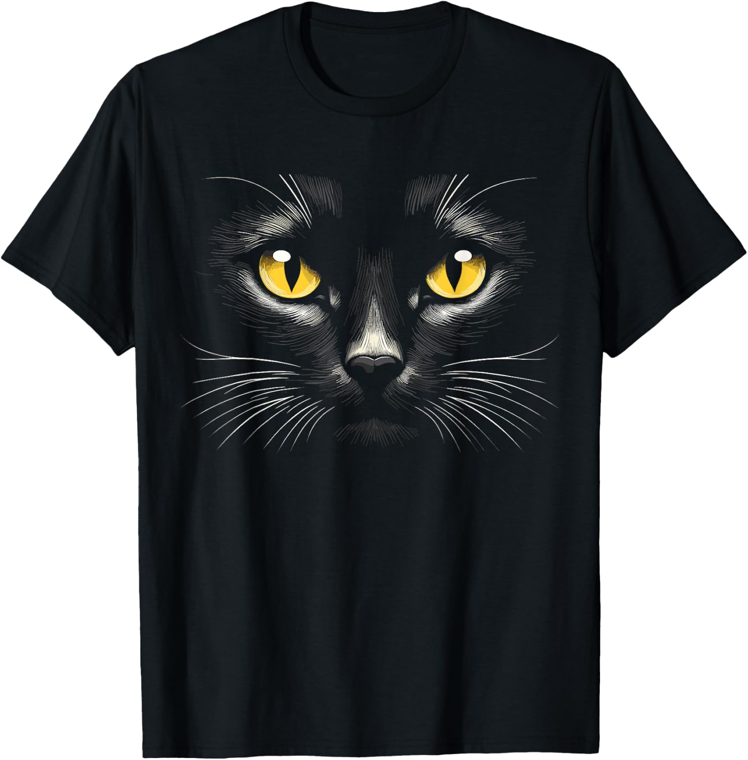 Black Cat Yellow Eyes Face Cat T-Shirt - T-Shirt | Black