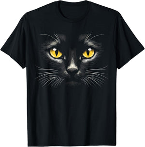 Black Cat Yellow Eyes Face Cat T-Shirt - T-Shirt | Black