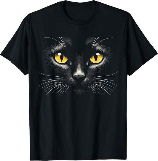 Black Cat Yellow Eyes Face Cat T-Shirt - T-Shirt | Black