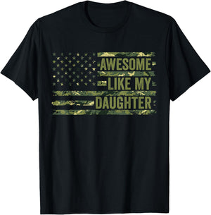 Dad Girl Awesome Like My Daughter Father's Day Camo Flag T-Shirt - T-Shirt | Black