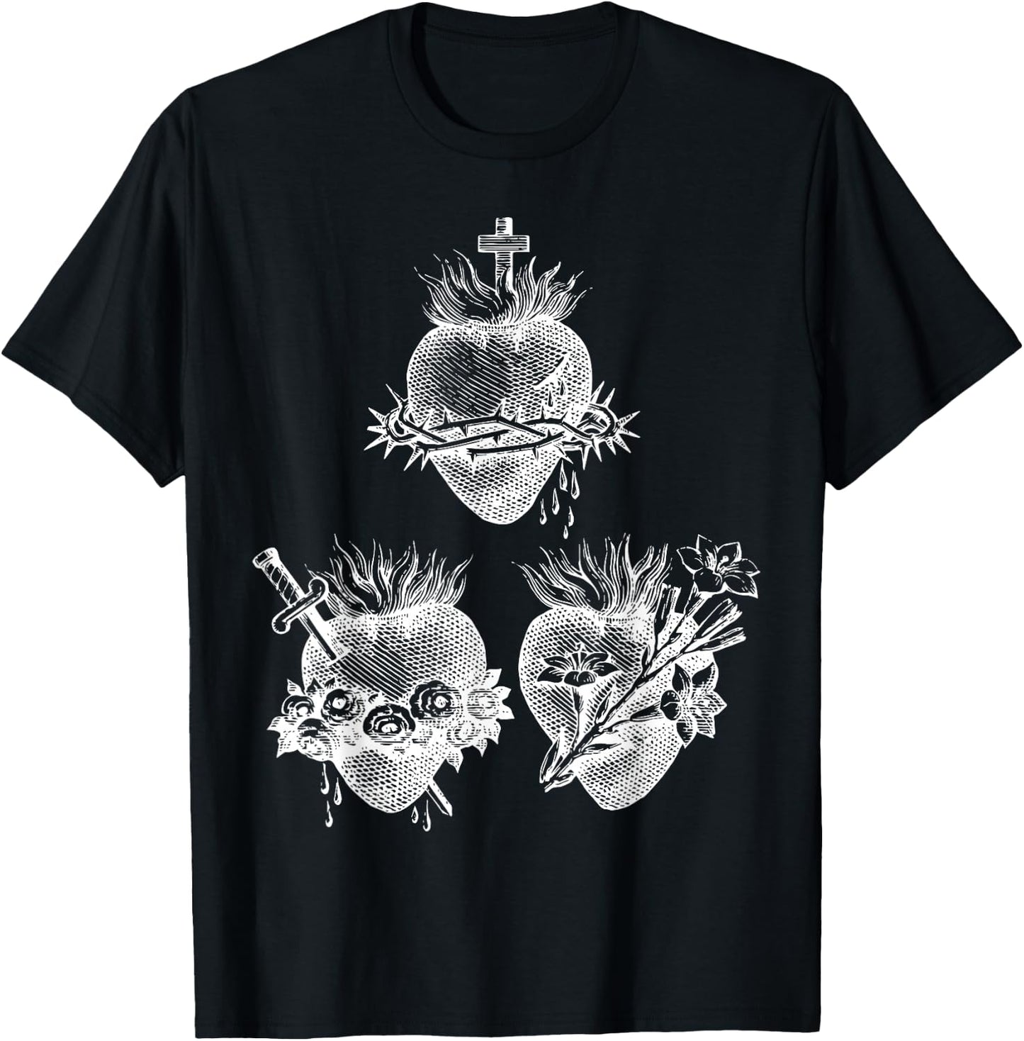 Sacred Heart of Jesus and Immaculate Heart of Mary Joseph 3W T-Shirt - T-Shirt | Black