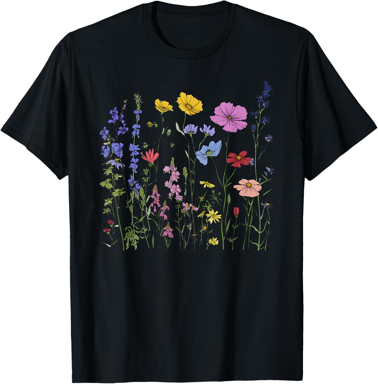 Spring Botanical Wildflower Flower Girl Floral Plant Mom T-Shirt - T-Shirt | Black