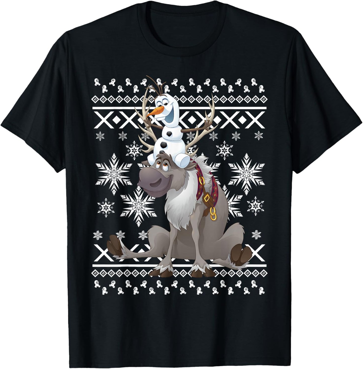 Disney Frozen Olaf Sven Riding Antlers Ugly Sweater T-Shirt - T-Shirt | Black