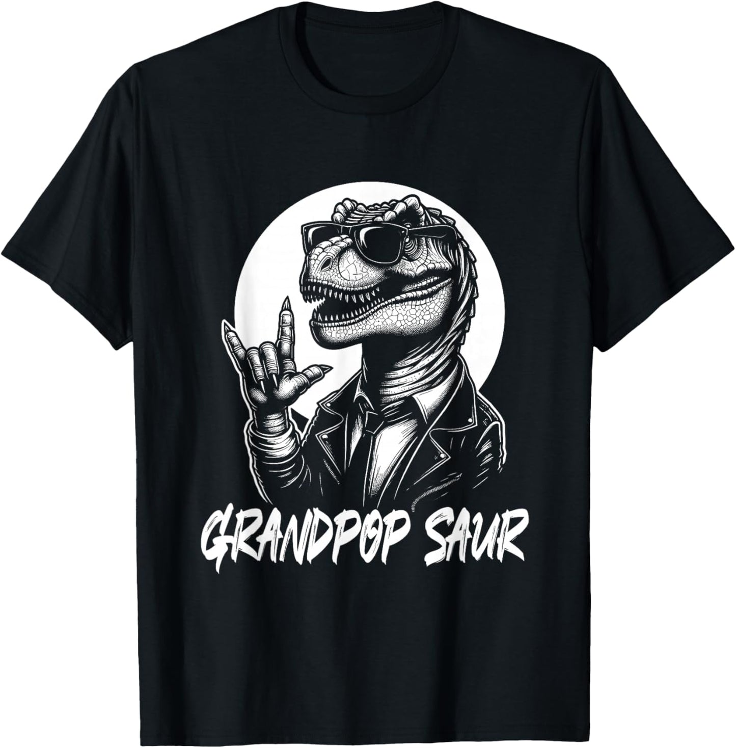Grandpop Saur Rockstar T-Rex in Sunglasses Vintage T-Shirt - T-Shirt | Black