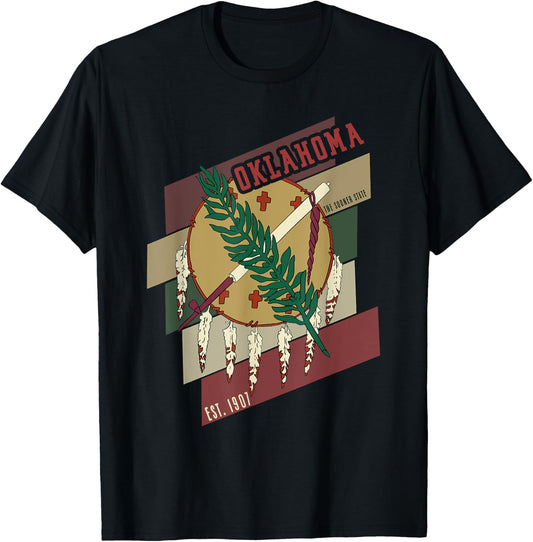 Oklahoma Souvenir Retro State Seal Flag T-Shirt - T-Shirt | Black