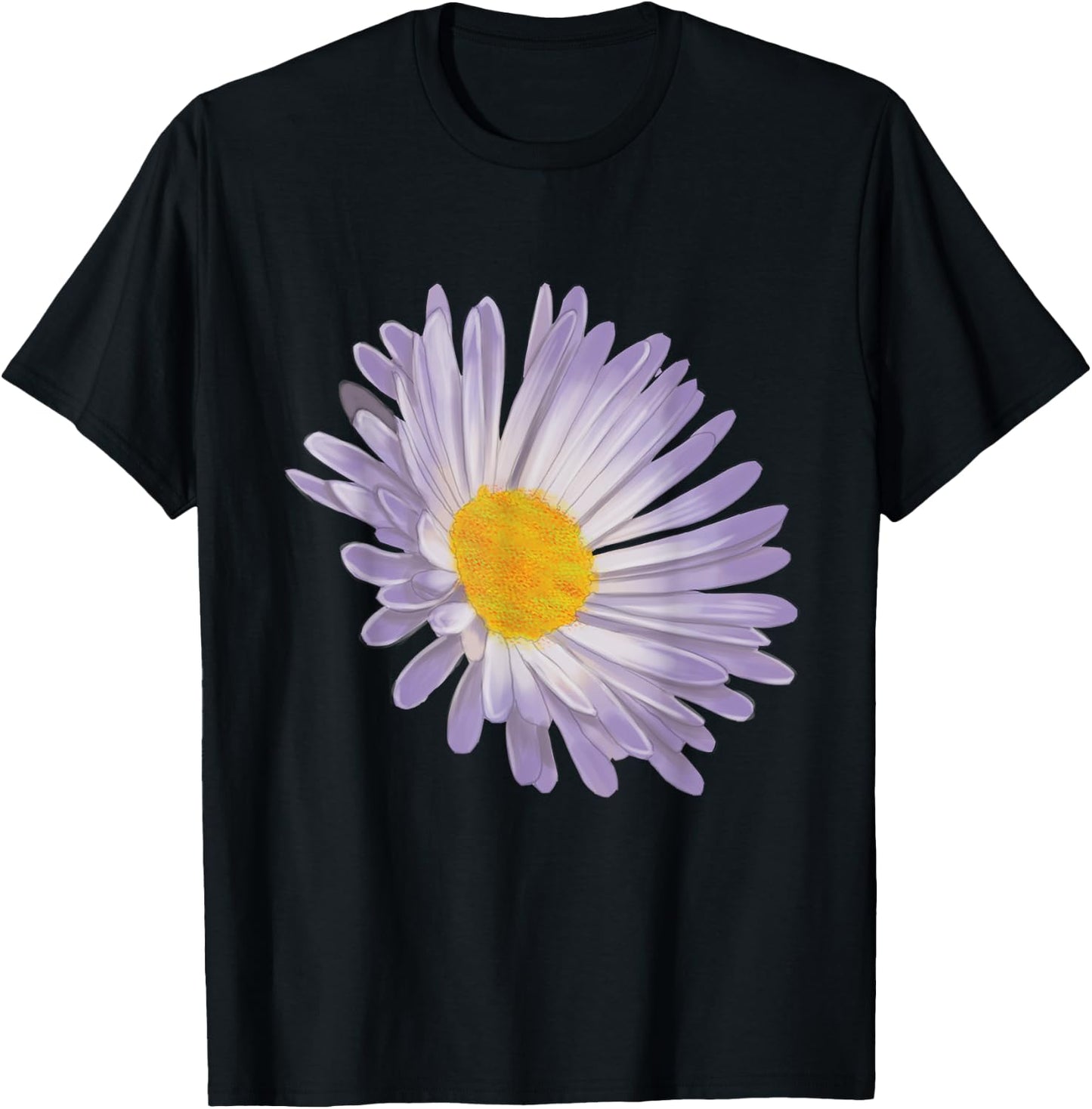 Purple Aster Flower, Handpainted Style Graphic Daisy T-Shirt - T-Shirt | Black