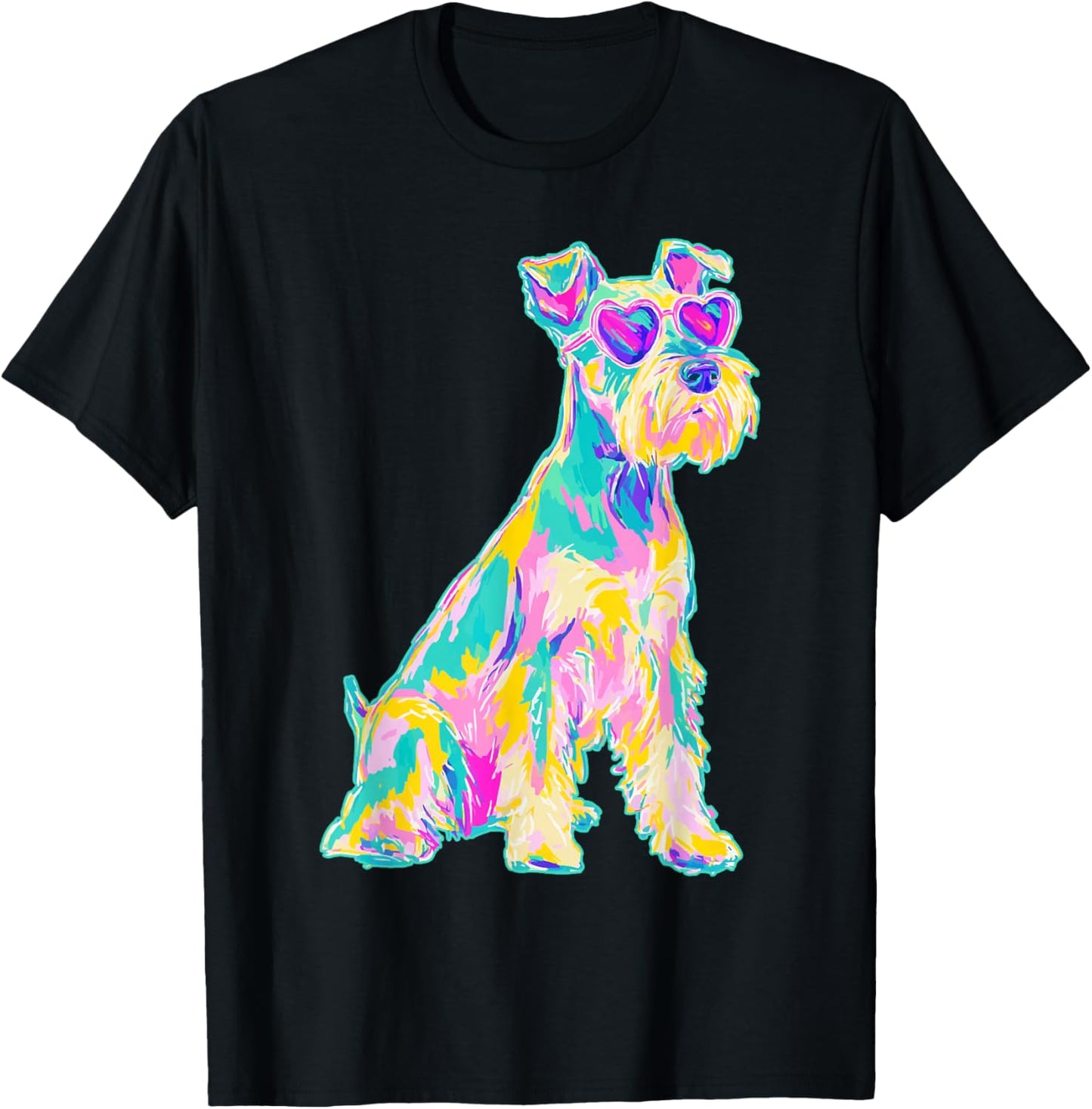 Cute Schnauzer with Heart Sunglasses Coastal Summer Vibes T-Shirt - T-Shirt | Black