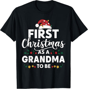 First Christmas As A Grandma To Be New Grandma Christmas T-Shirt - T-Shirt | Black