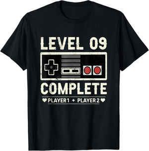 9th Wedding Anniversary 9 Year Him Her Level 9 Complete T-Shirt - T-Shirt | Black