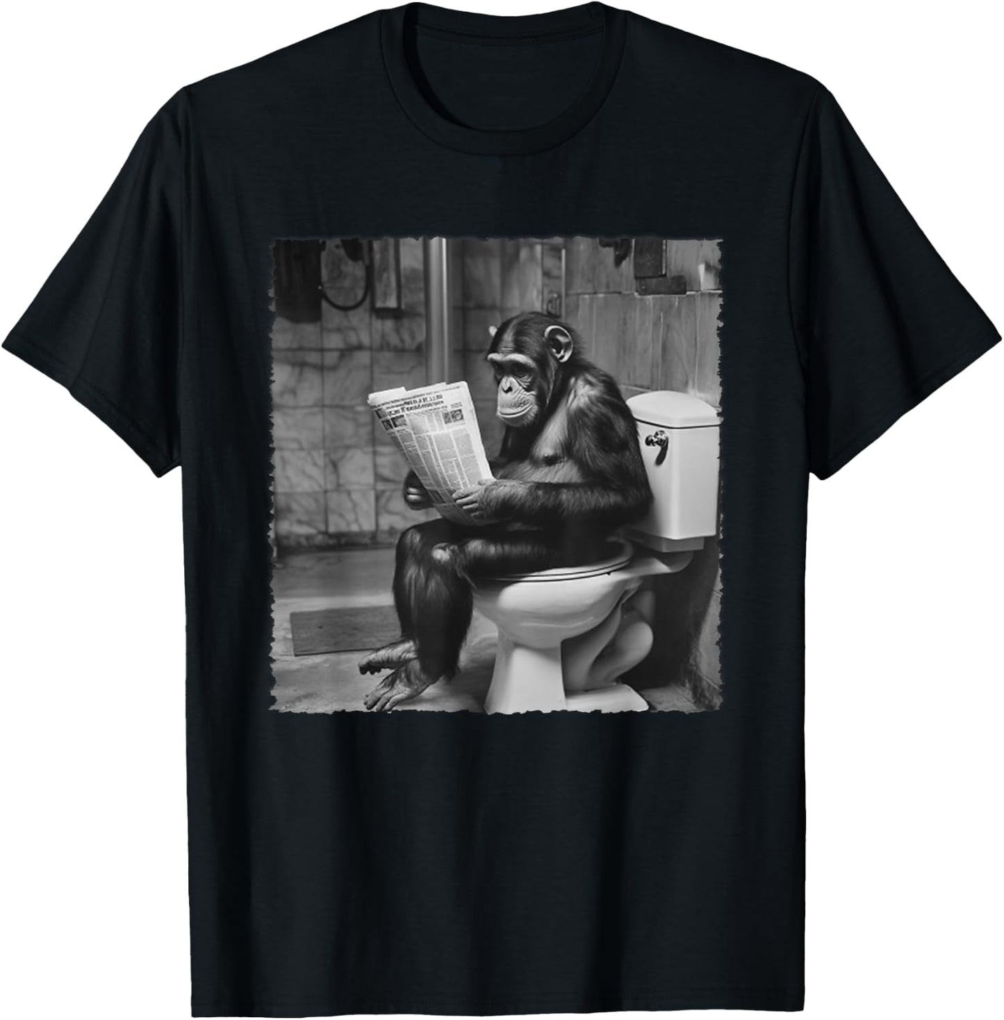 Funny Monkey Toilet Newspaper Session T-Shirt - T-Shirt | Black