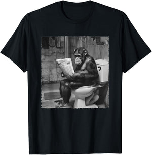 Funny Monkey Toilet Newspaper Session T-Shirt - T-Shirt | Black