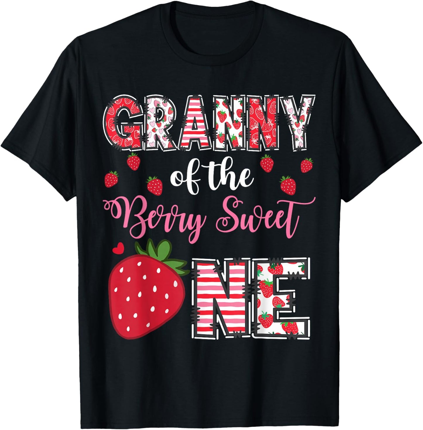 Granny Of The Berry Sweet One Strawberry Birthday Girl T-Shirt - T-Shirt | Black